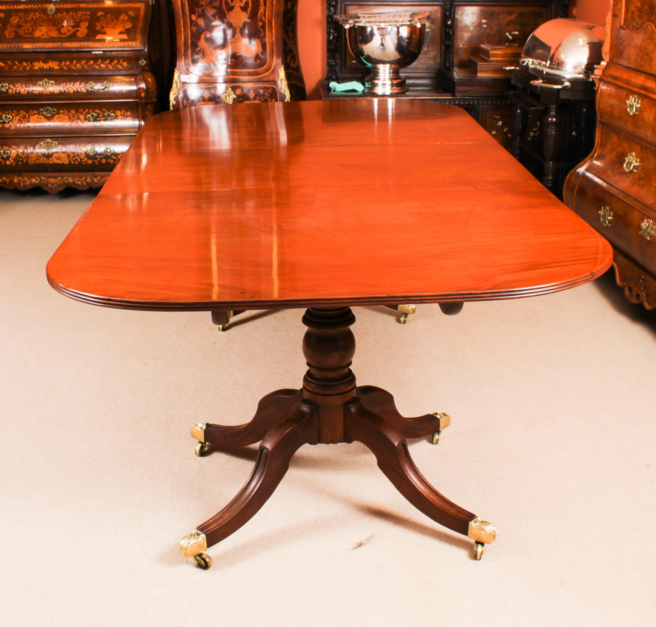 Antique Regency Twin Pillar Dining Table 19th C & 8 Queen Anne Chairs 3