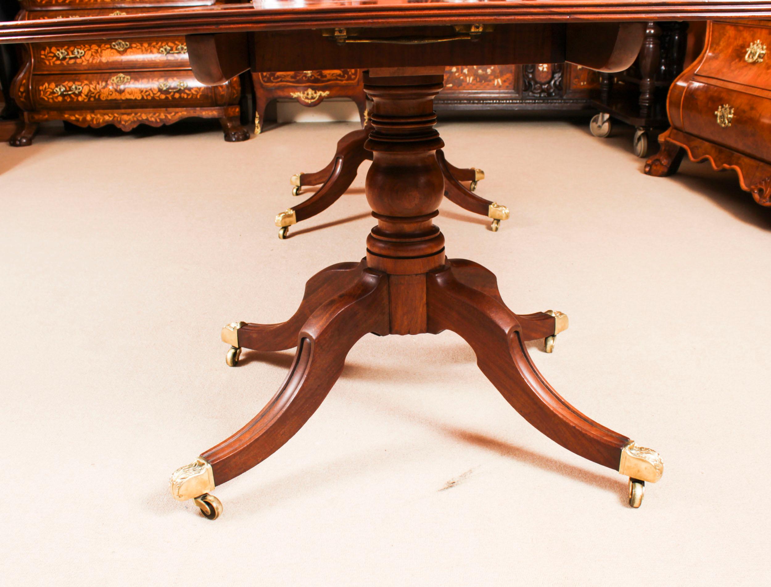 Antique Regency Twin Pillar Dining Table 19th C & 8 Queen Anne Chairs 4