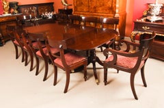 Antique Regency Twin Pillar Flame Mahogany Dining Table 19th Century
