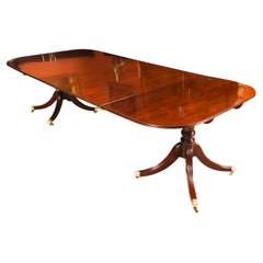 Antique Regency Twin Pillar Flame Mahogany Dining Table 19th Century