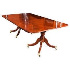 Antique Regency Twin Pillar Mahogany Dining Table, 19th Century