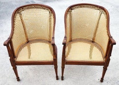 Antique Regency Walnut Caned Chairs Bergere Pair