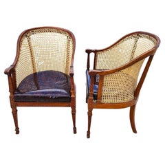 Antique Regency Walnut Caned Chairs Bergere Pair
