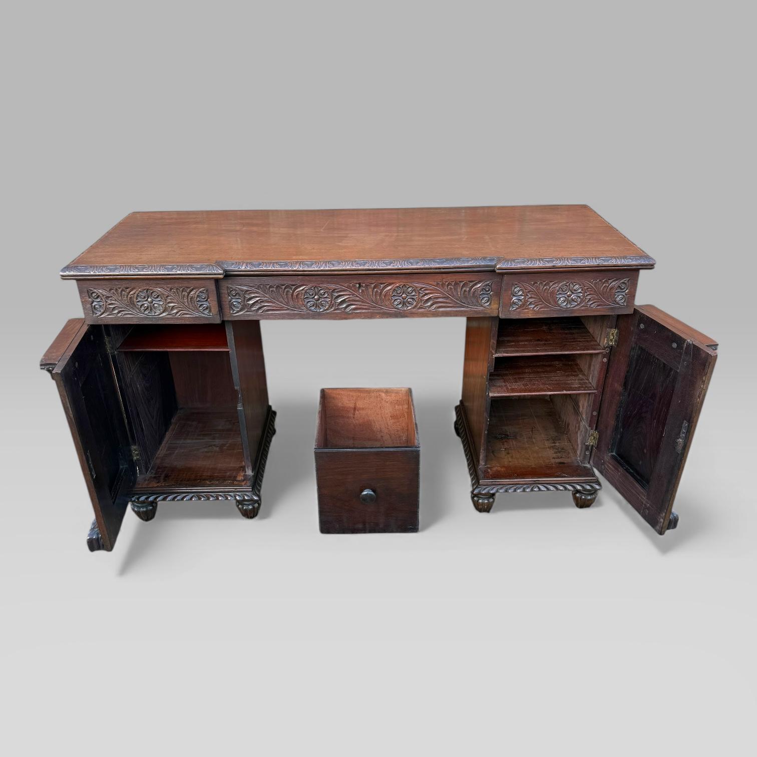 19th Century Antique Regency/William IV Anglo-Indian Padouk Carved Sideboard or Desk For Sale