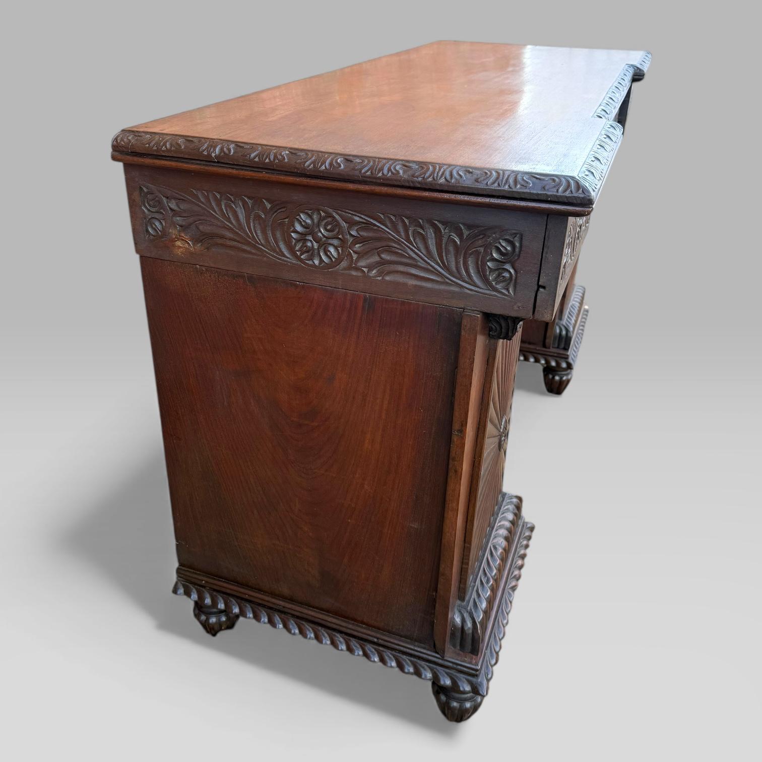 Antique Regency/William IV Anglo-Indian Padouk Carved Sideboard or Desk For Sale 4