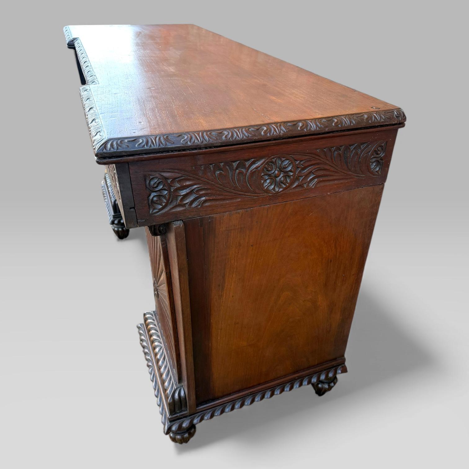 Antique Regency/William IV Anglo-Indian Padouk Carved Sideboard or Desk For Sale 5