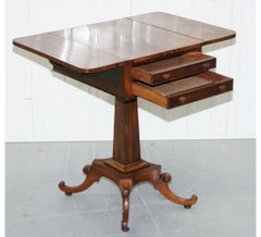 Antique Regency Work Table with Drop Leaves and Two Drawers
