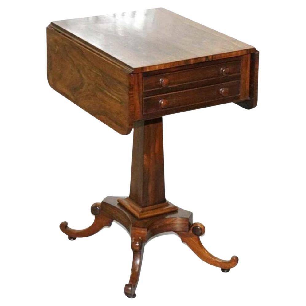 Antique Regency Work Table with Drop Leaves and Two Drawers
