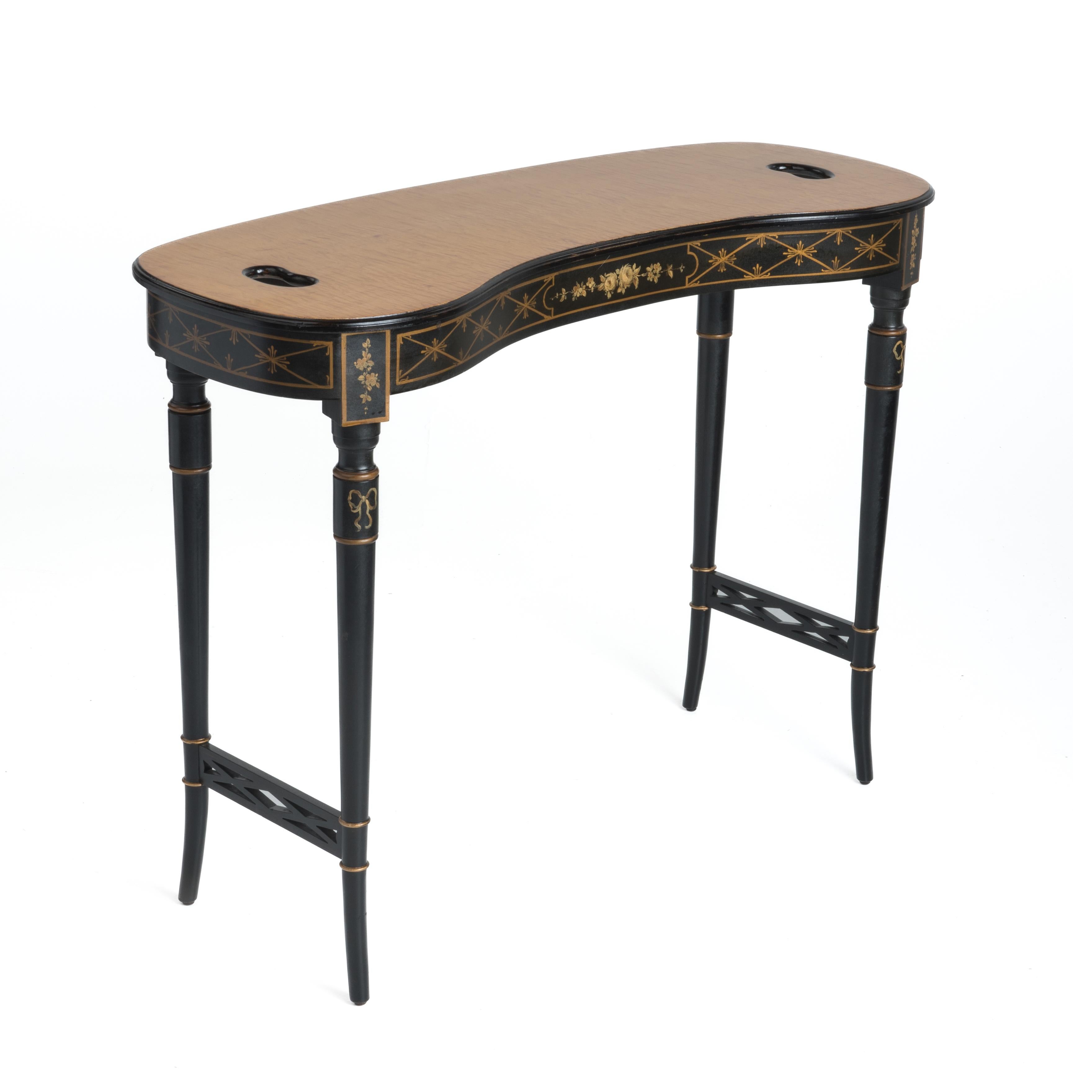American Antique Regency Writing Table Desk Birds Eye Maple Kidney Shape For Sale