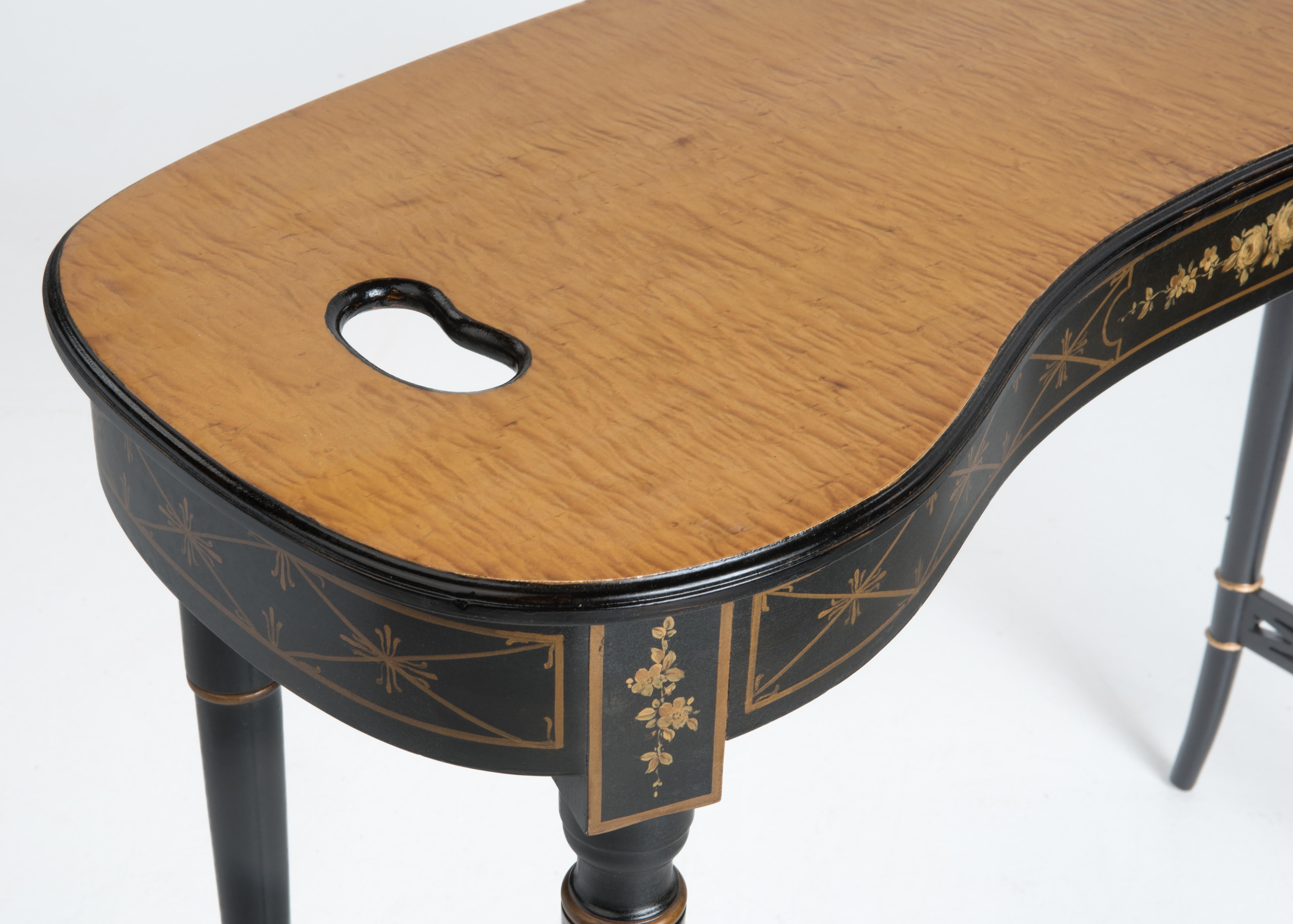 Wood Antique Regency Writing Table Desk Birds Eye Maple Kidney Shape For Sale
