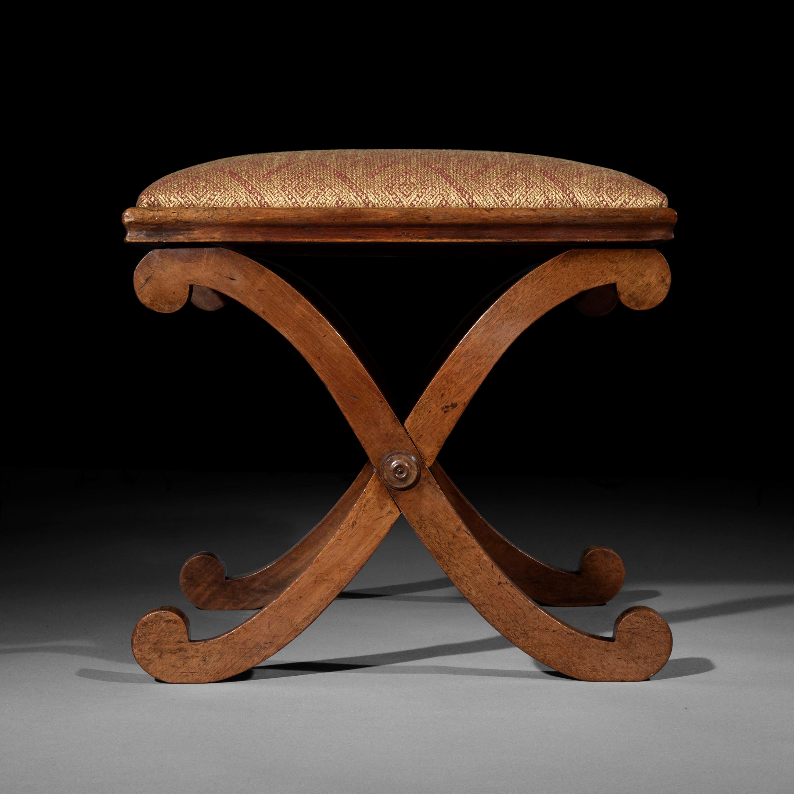 Antique Regency X-Frame Stool In Good Condition In Richmond, London