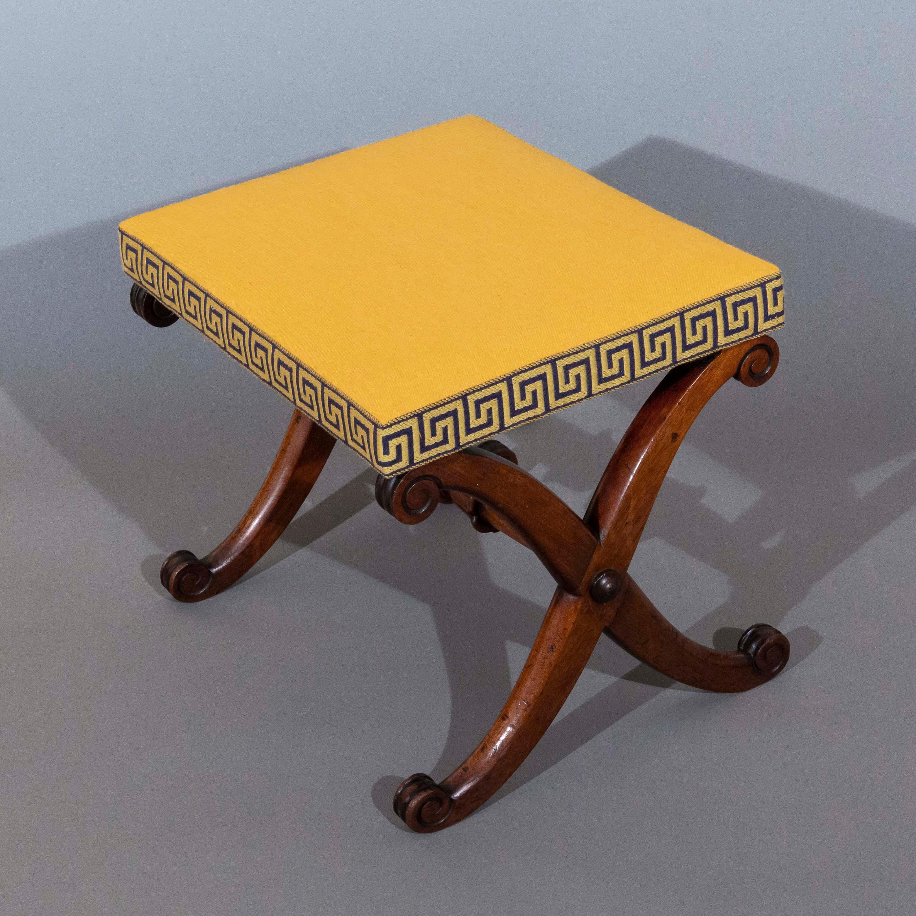 Upholstery Early 19th Century X-Frame Stool