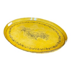 Antique Regency Yellow & Black Tole Platter Tray, 19th Century