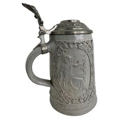 Antique Regensburg 1 Liter Lidded Ceramic Beer Stein, 1880s or older