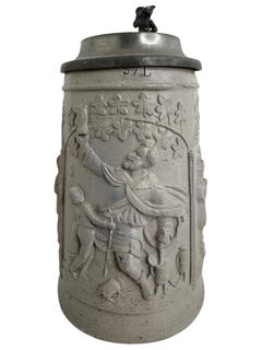 Antico Stein Gnomo da birra in ceramica con coperchio da 1 litro, 1880 o più vecchio