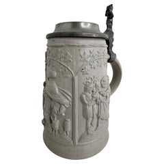 Antiquités Regensburg 1 Liter Lidded Ceramic Beer Stein Gnome Rest, 1880s or older