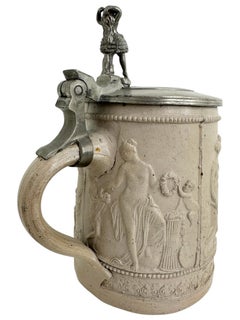 Antique Regensburger Lidded Ceramic Beer Stein, 1880s or older