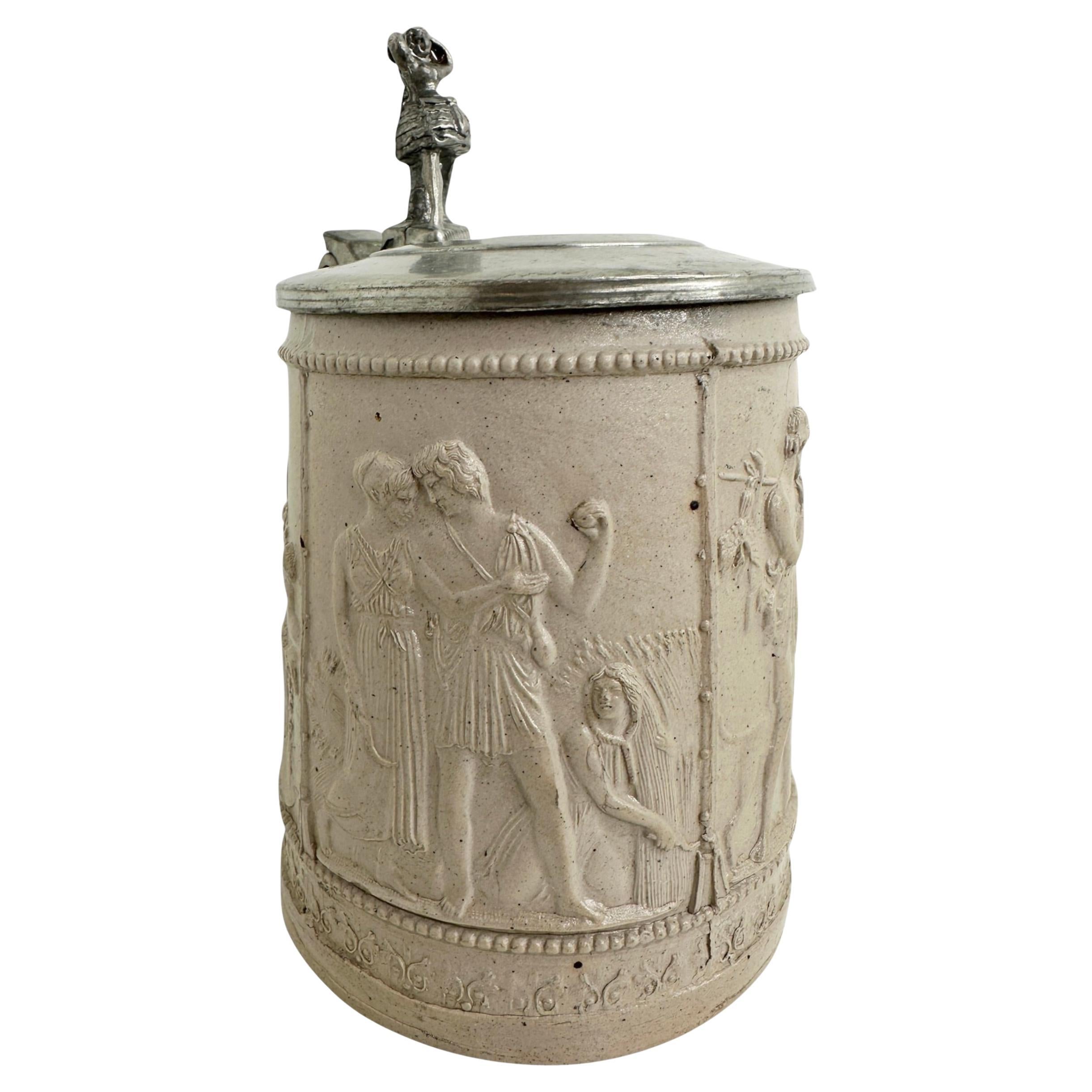 Antique Regensburger Lidded Ceramic Beer Stein, 1880s or older