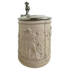 Antique Regensburger Lidded Ceramic Beer Stein, 1880s or older