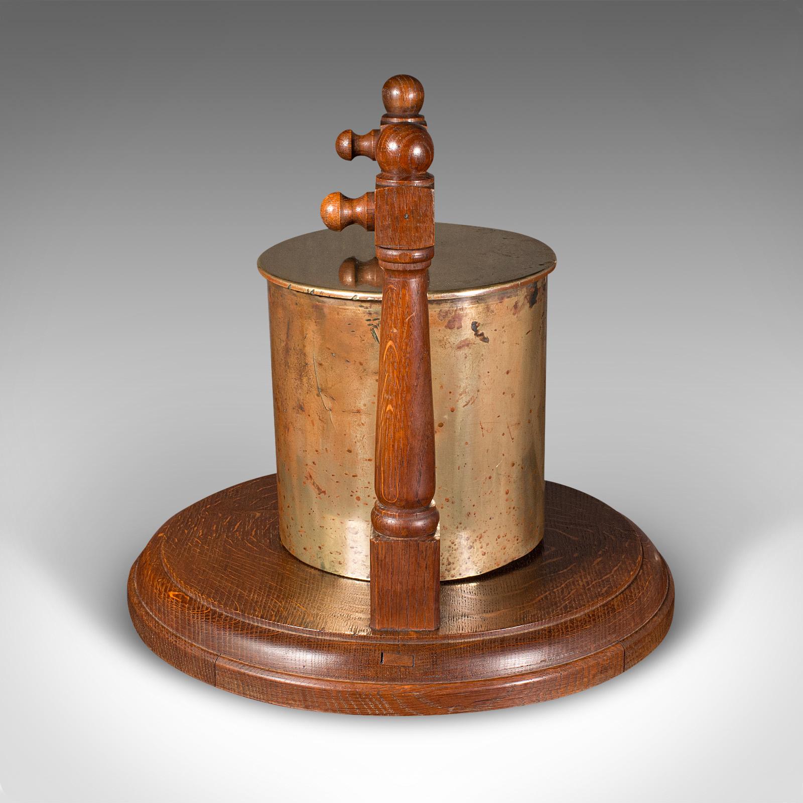 Mid-Century Modern Antique Regimental Gong, German, Brass Ordnance, Oak, First World War, C.1916 For Sale