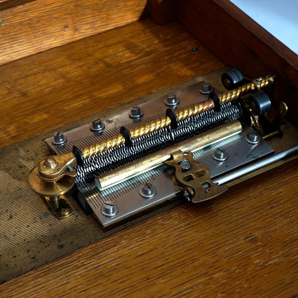 Antique Regina Carved Oak Music Box with Custom Cabinet & Discs, c1890 5