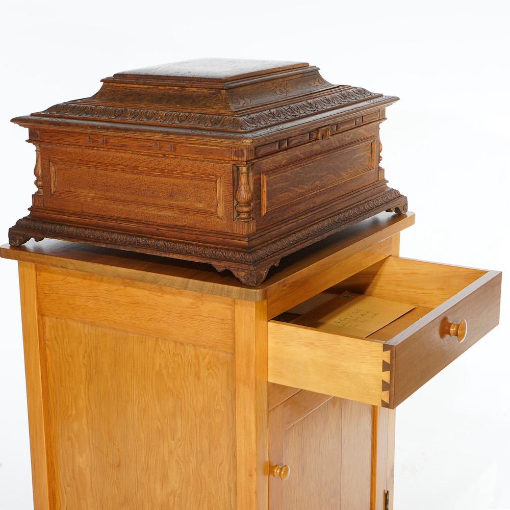 Antique Regina Carved Oak Music Box with Custom Cabinet & Discs, c1890 7