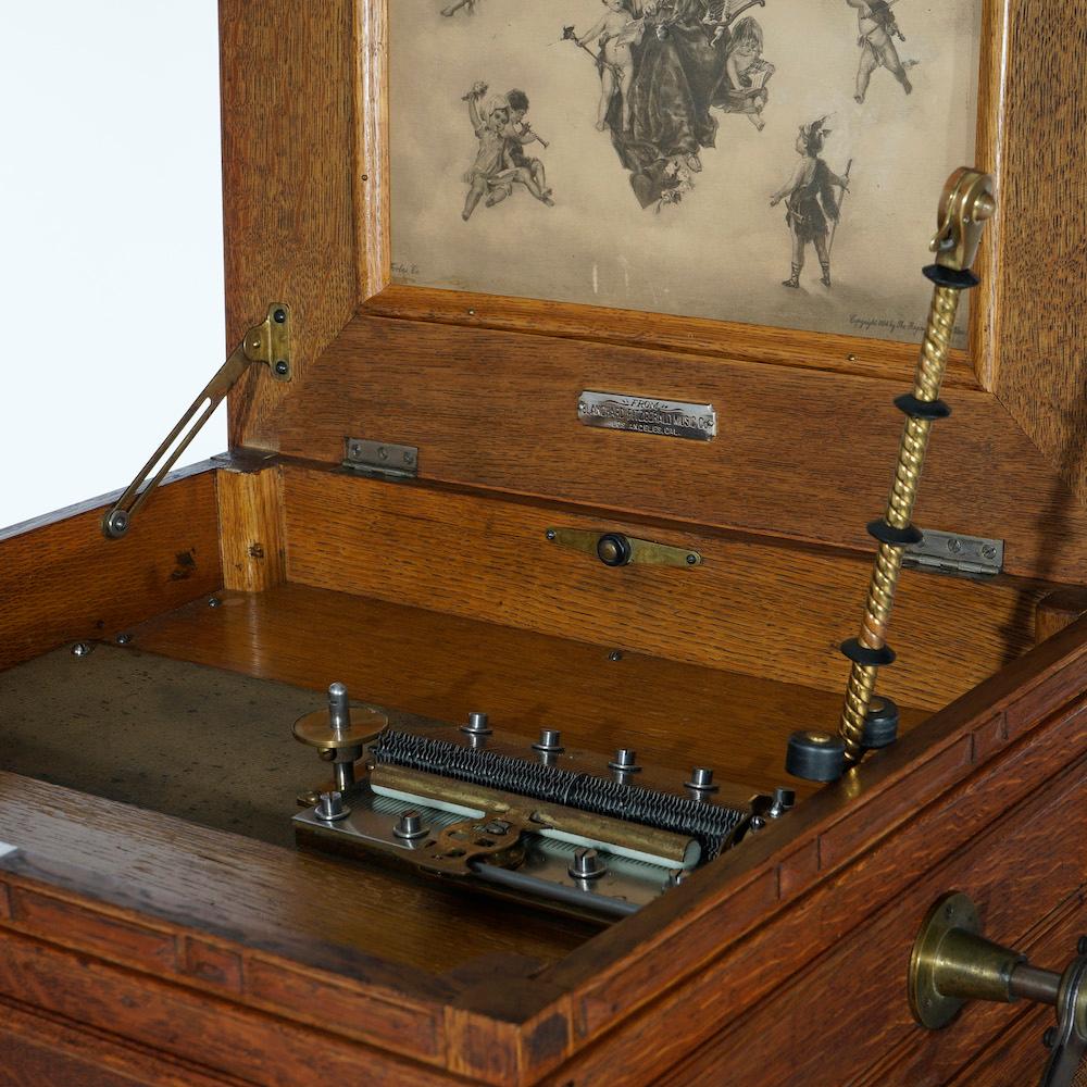 Antique Regina Carved Oak Music Box with Custom Cabinet & Discs, c1890 2