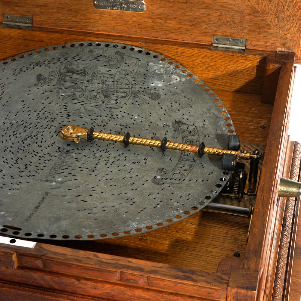 Antique Regina Carved Oak Music Box with Custom Cabinet & Discs, c1890 4