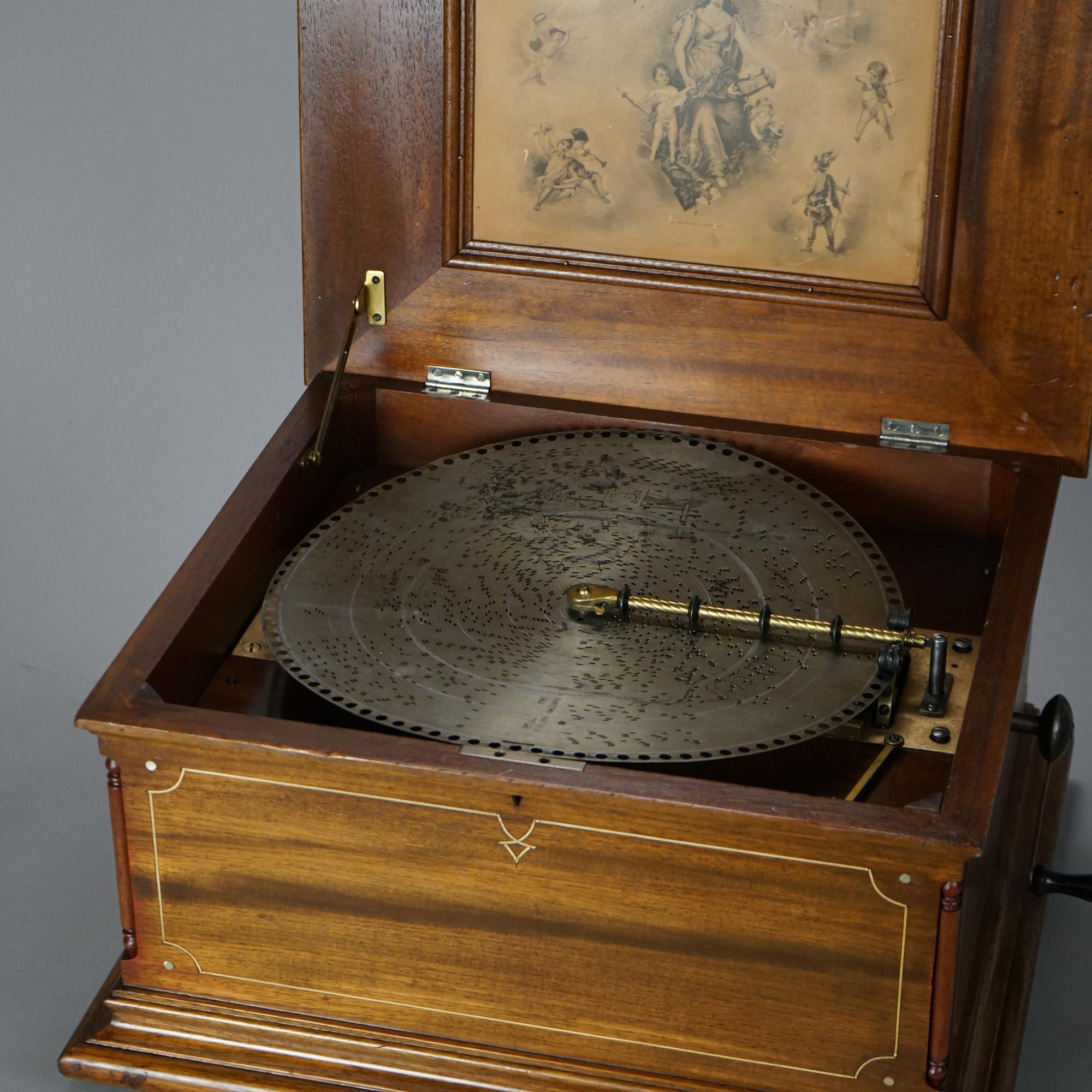 Antique Regina Mahogany Inlaid Music Box with 5 Discs, Serial #55116, 19th C 2