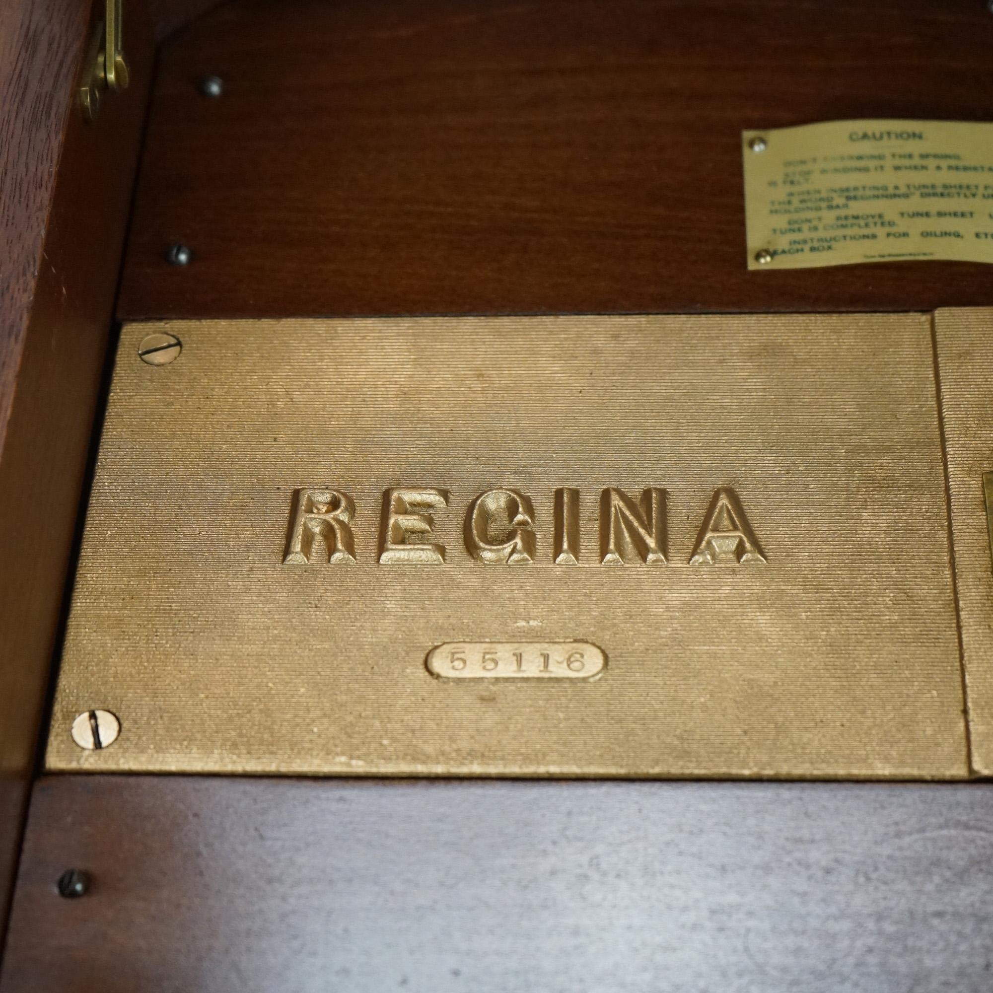Antique Regina Mahogany Inlaid Music Box with 5 Discs, Serial #55116, 19th C 5