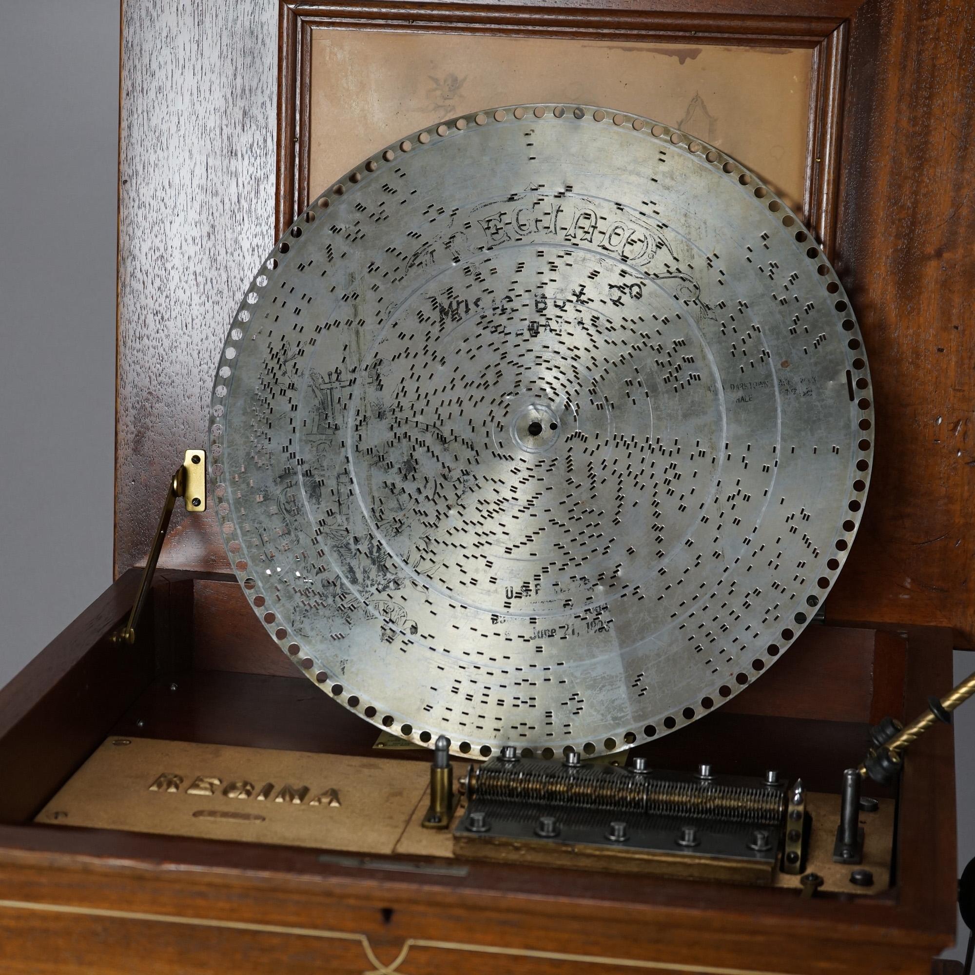 Antique Regina Mahogany Inlaid Music Box with 5 Discs, Serial #55116, 19th C 7