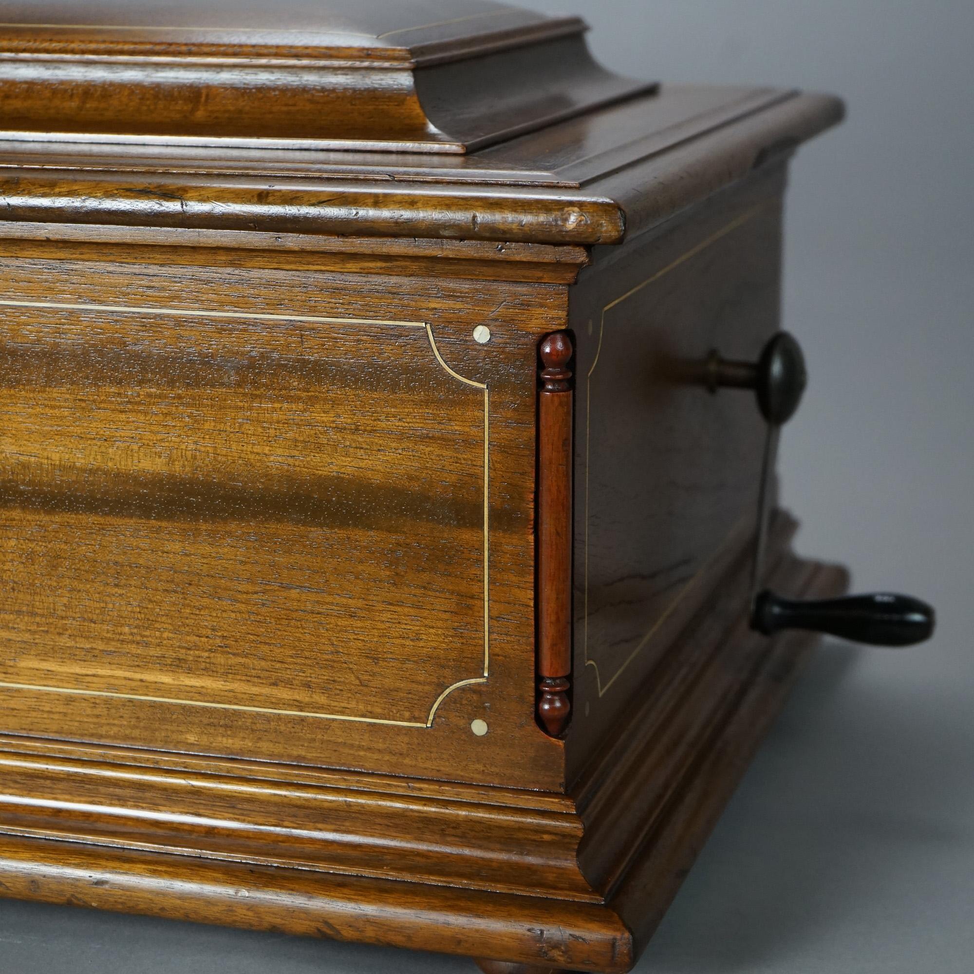 Antique Regina Mahogany Inlaid Music Box with 5 Discs, Serial #55116, 19th C In Good Condition In Big Flats, NY