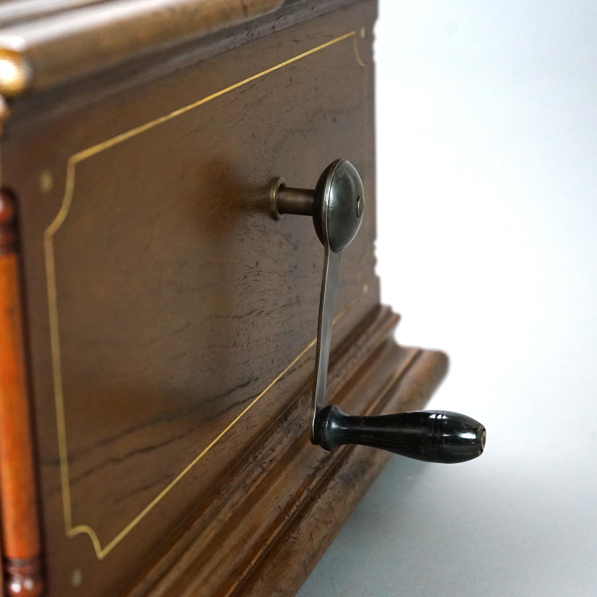 19th Century Antique Regina Mahogany Inlaid Music Box with 5 Discs, Serial #55116, 19th C