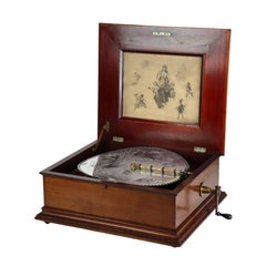 Antique Regina Mahogany Music Box With Disks C1890