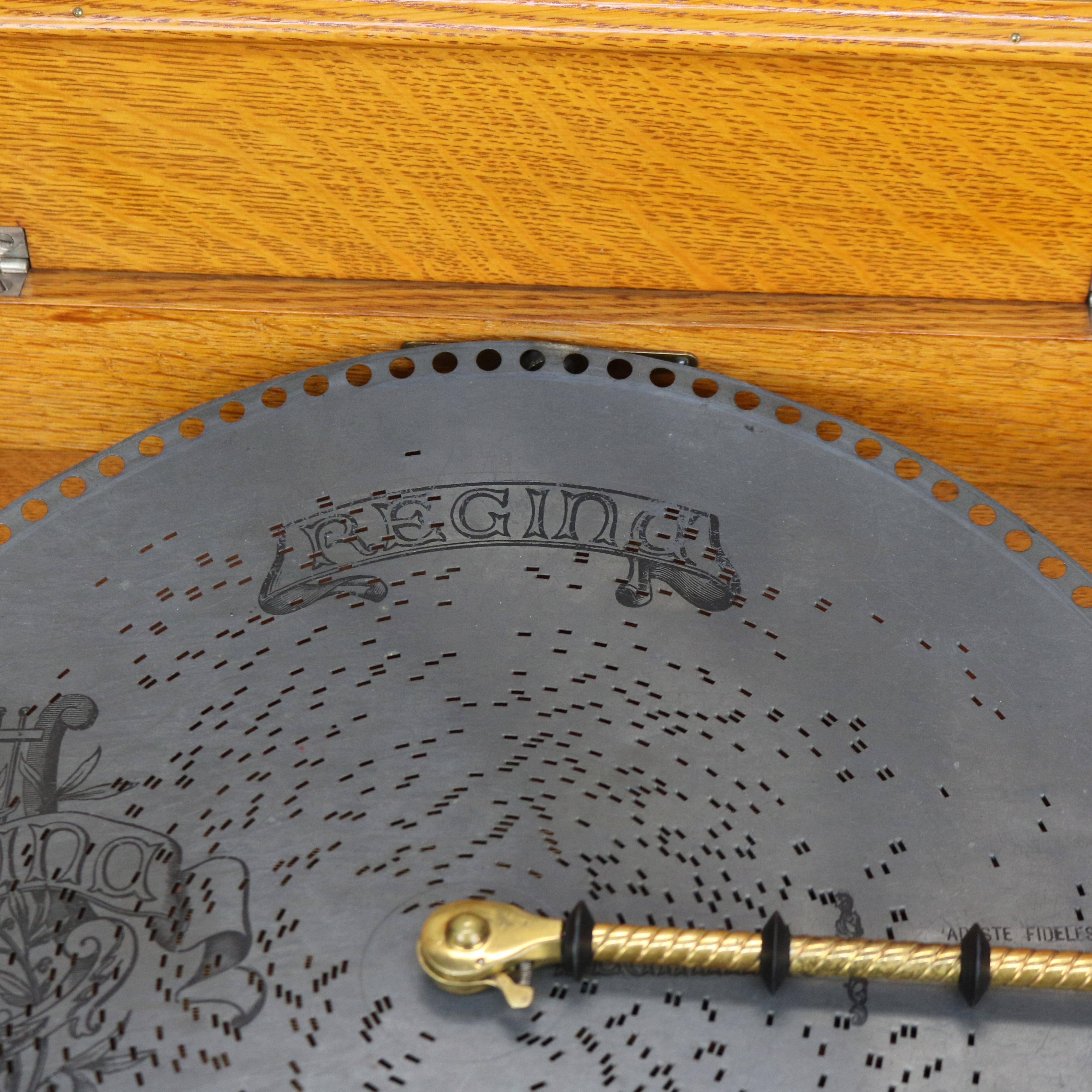 Antique Regina Oak Music Box & 15” Disk C1910 7