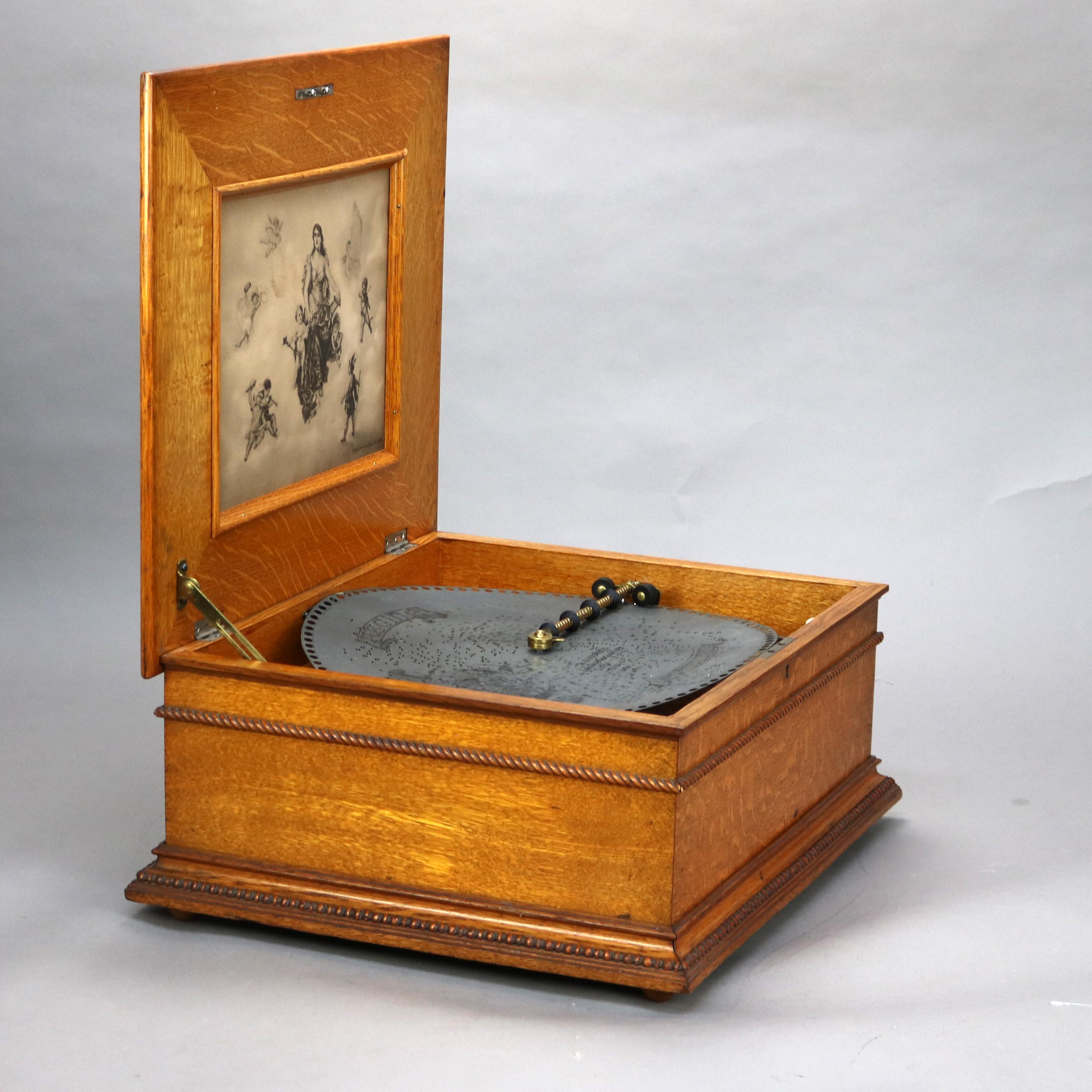 Antique Regina Oak Music Box & 15” Disk C1910 In Good Condition In Big Flats, NY