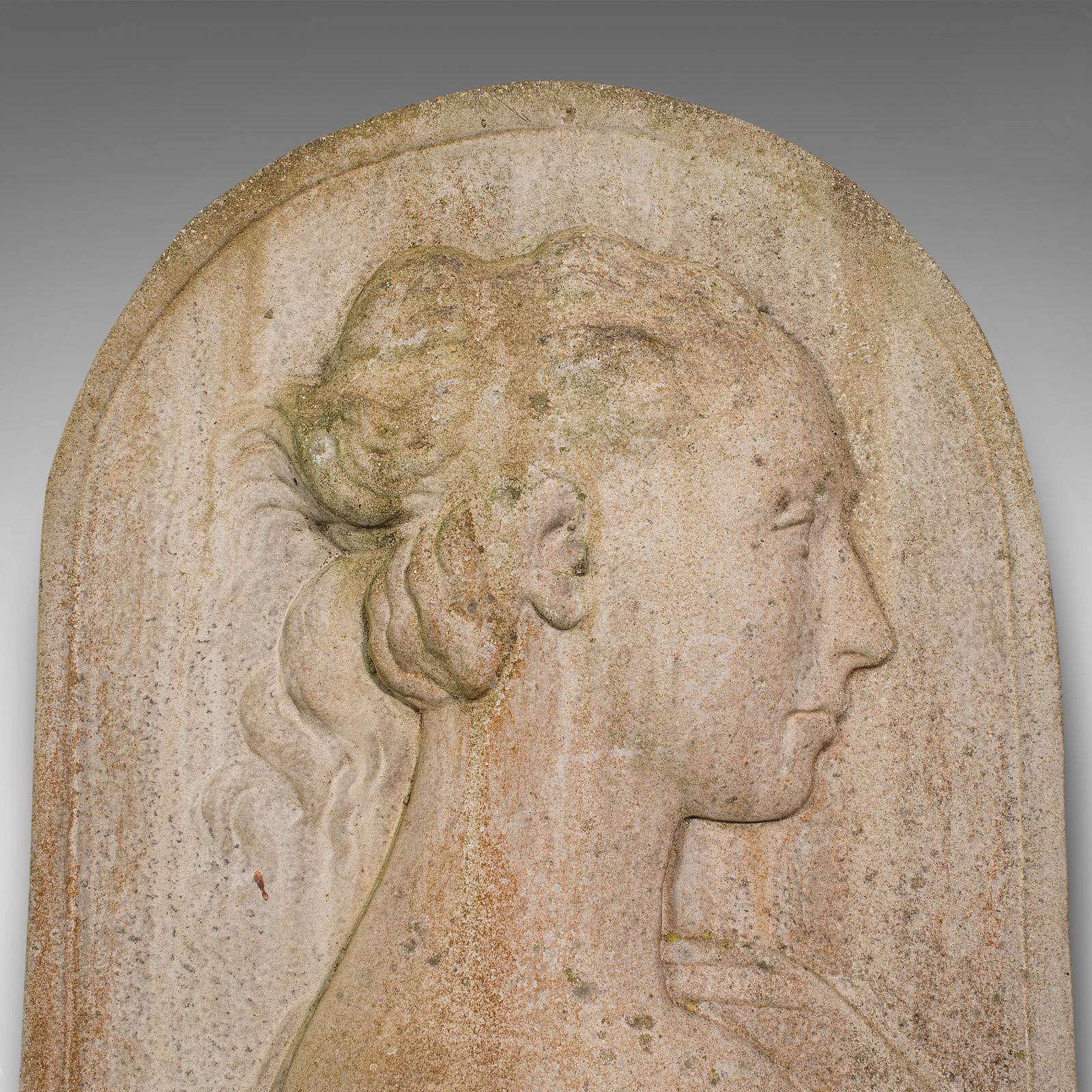 Stone Antique Relief Bust, Italian, Female Masque, Neoclassical, Victorian, Circa 1900