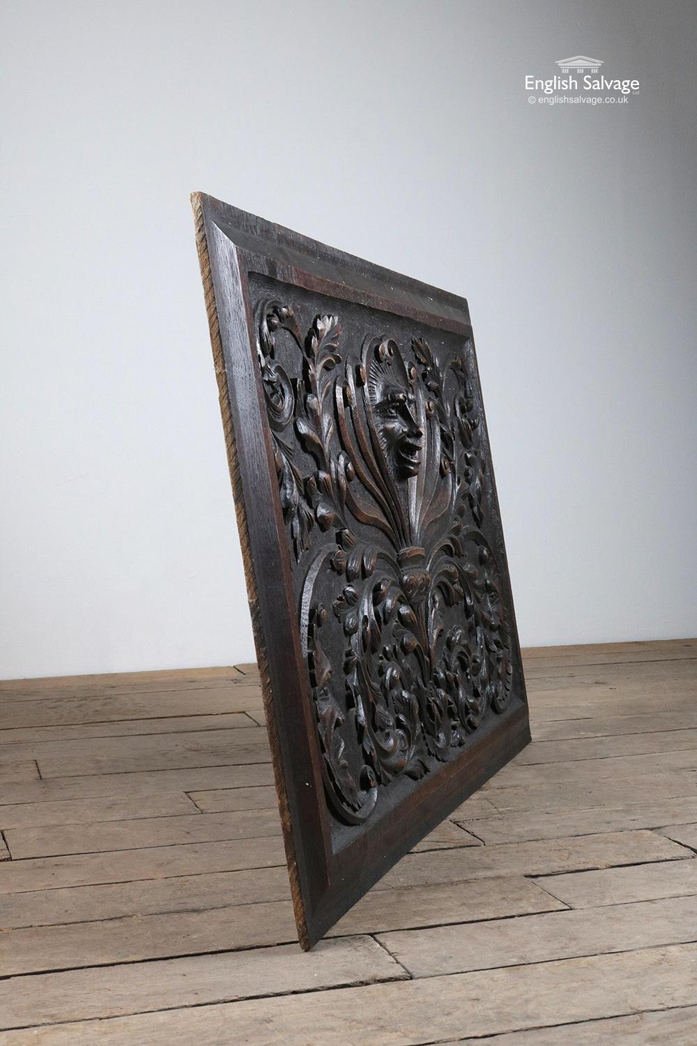 European Antique Relief Carved Oak Panel, 20th Century For Sale