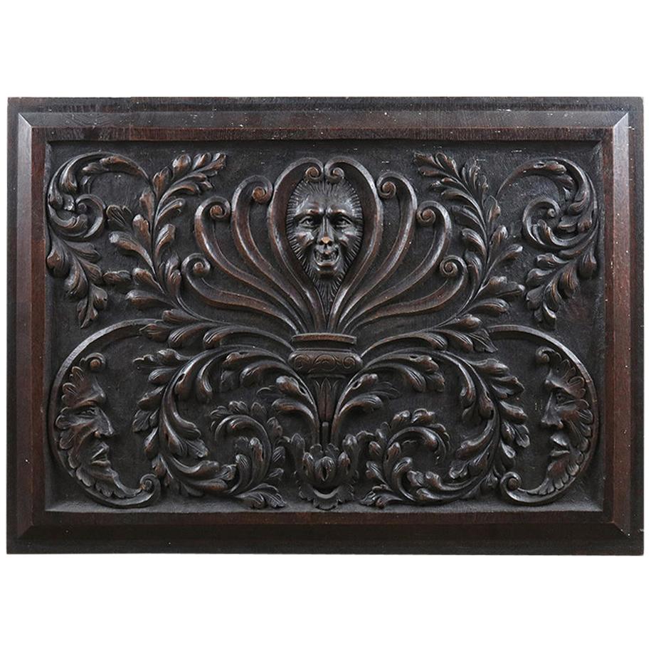 Antique Relief Carved Oak Panel, 20th Century For Sale