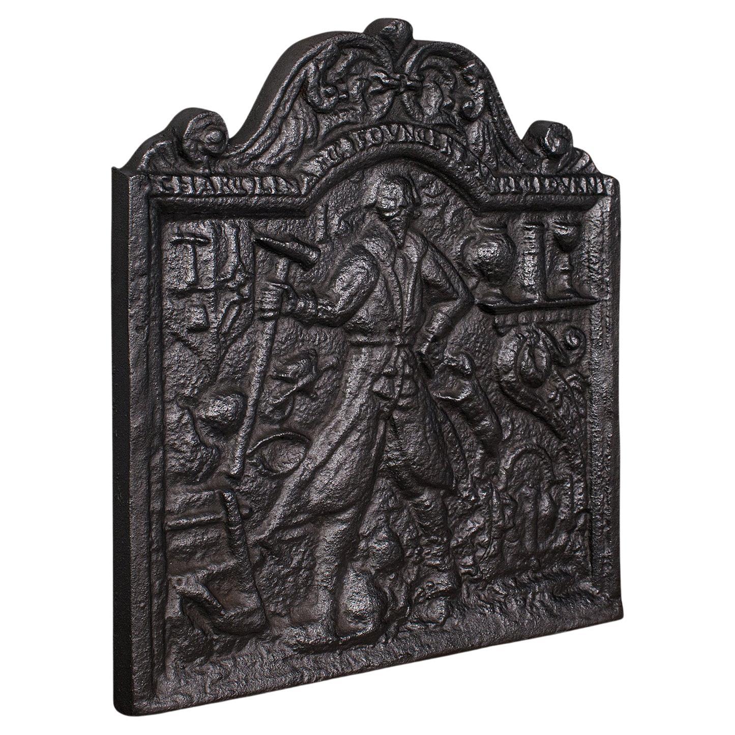 Antique Relief Fire Back, English, Cast Iron, Decorative, Fireplace, Victorian