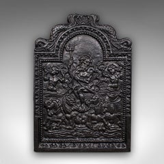 Antique Relief Fire Back, English Cast Iron Fireplace Reflector, Victorian, 1880