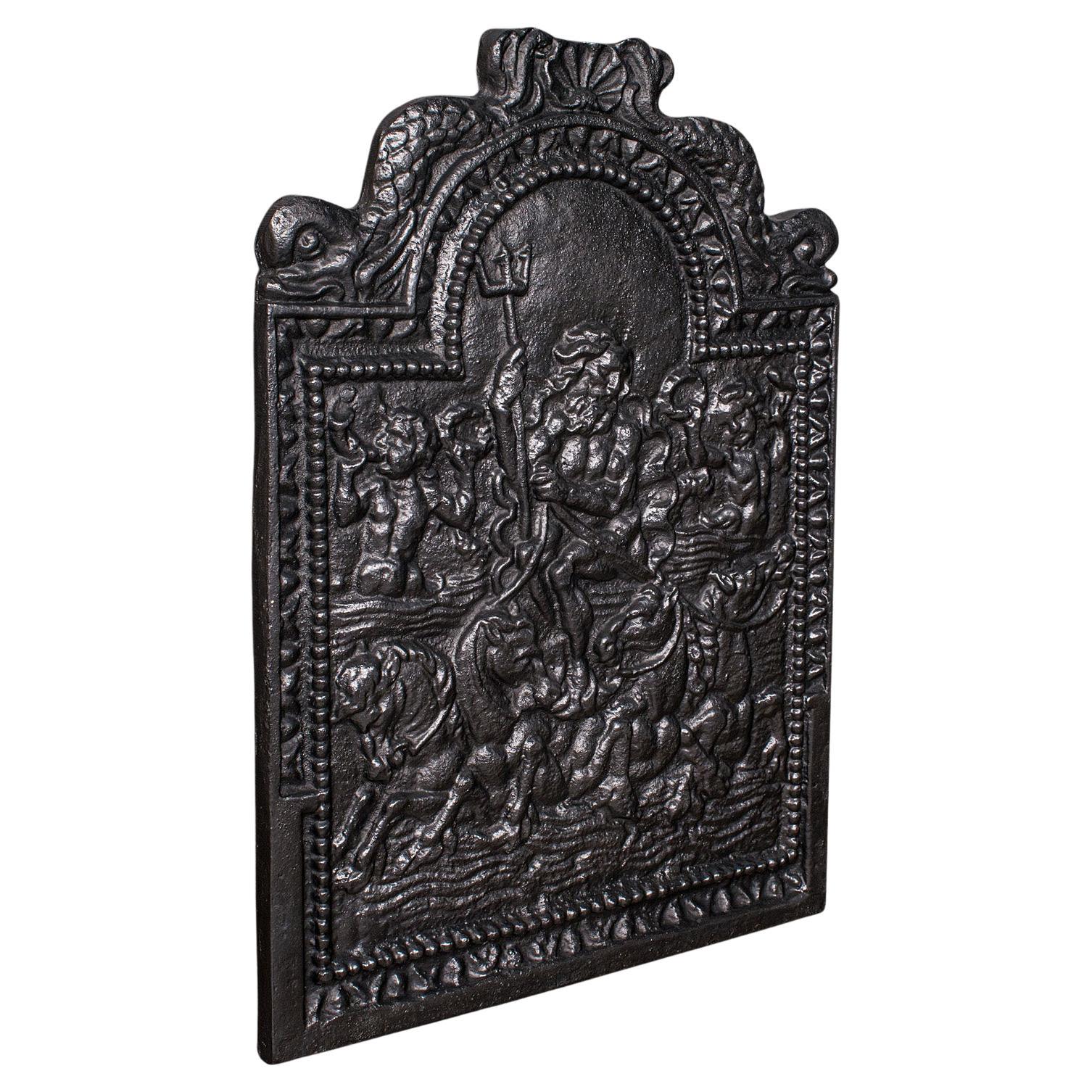 Antike Relief-Kaminsims mit Kaminrücken, englischer Gusseisen-Kaminreflektor, viktorianisch, 1880