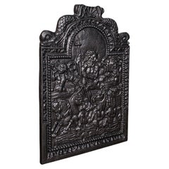 Antike Relief-Kaminsims mit Kaminrücken, englischer Gusseisen-Kaminreflektor, viktorianisch, 1880