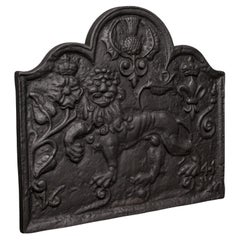 Antique Relief Fire Back, English, Iron, Fireplace, Carolean Revival, Victorian