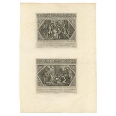 Gravure religieuse ancienne illustrant le Vatican Frescos peint par Raphaël, 1850