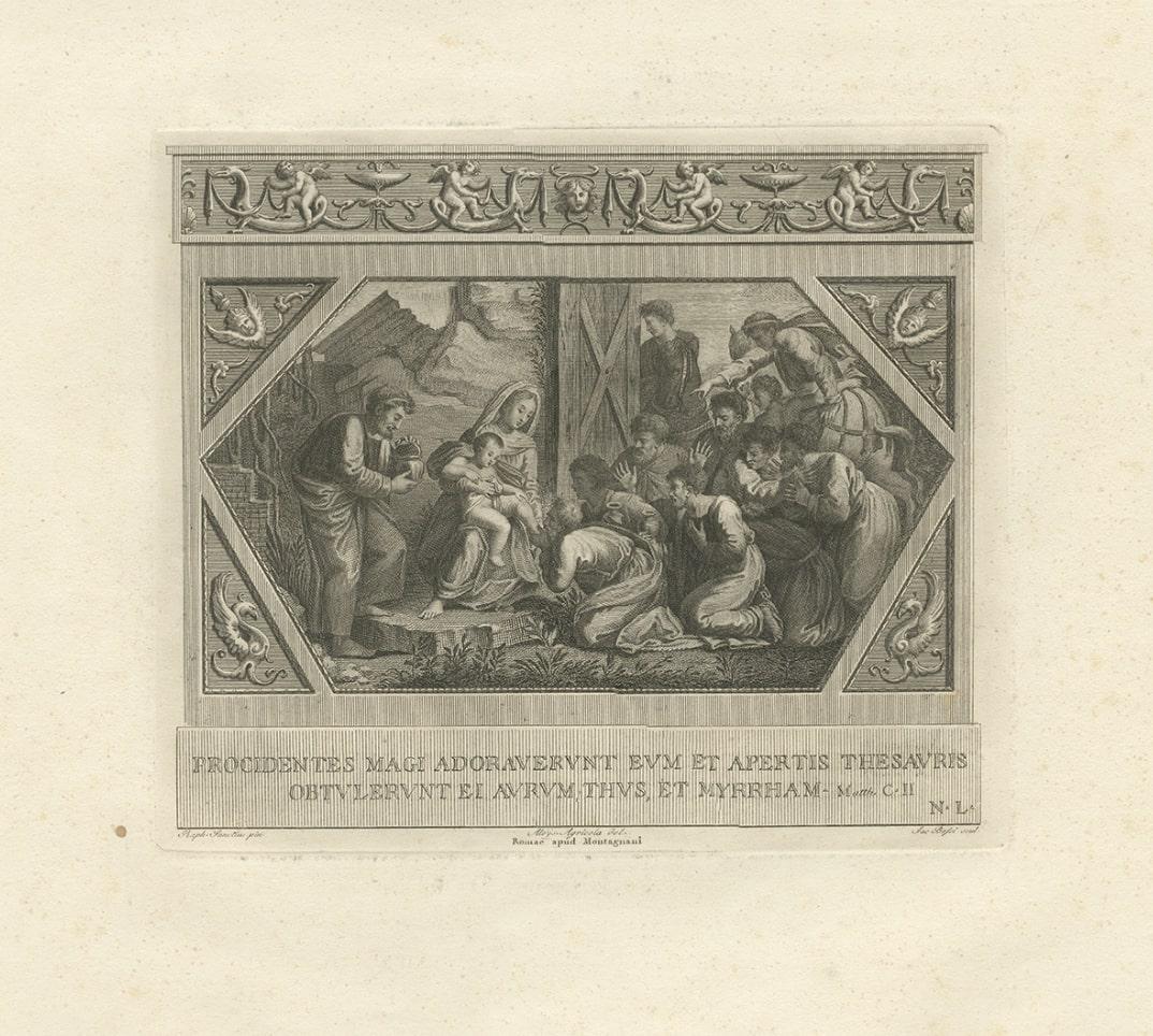 19th Century Antique Religion Engraving Illustrating Vatican Frescos Painted by Raphael, 1850 For Sale
