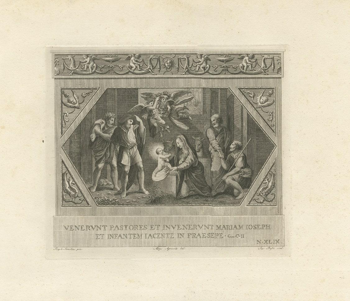 Paper Antique Religion Engraving Illustrating Vatican Frescos Painted by Raphael, 1850 For Sale