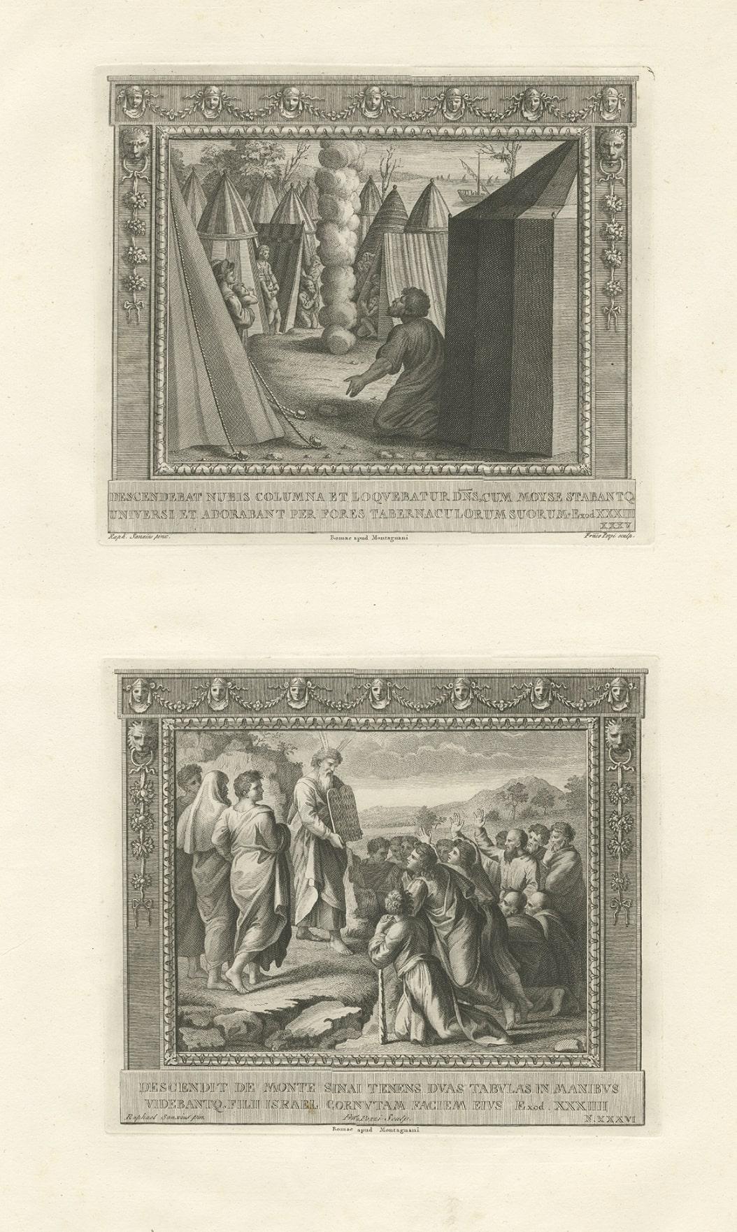 Antique Religion Print Depicting Moses Descending from Mount Sinai, C.1850
