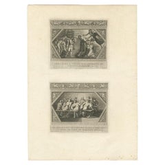 Antique Religion Print Depicting the Last Supper and Baptism of Christ, c.1850