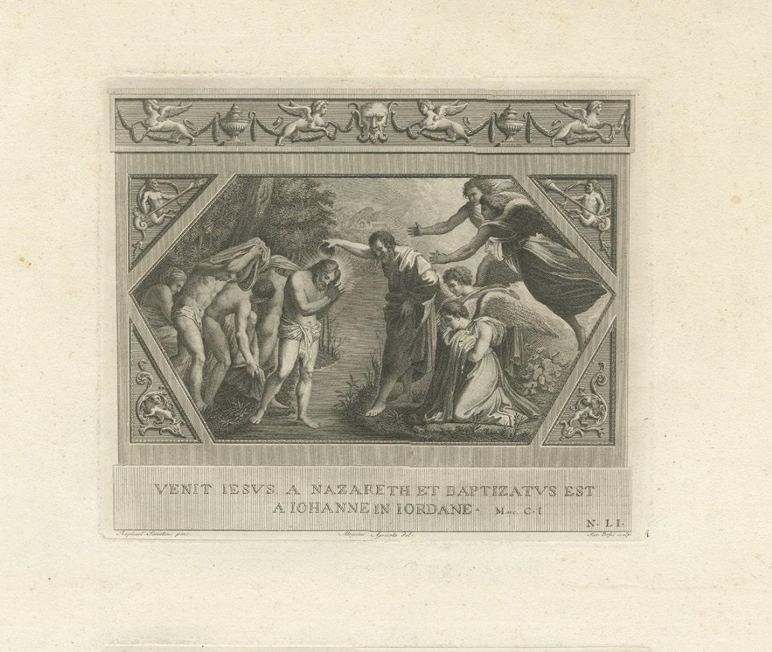 Antiker Religionsdruck mit der Darstellung des letzten Abendmahls und des Baptismus Christi, um 1850 (19. Jahrhundert) im Angebot